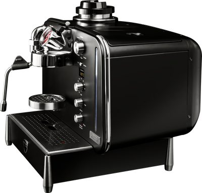 Barista M3 in black from a low right angle with the full length of its side panel visible
