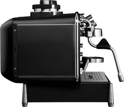 Barista M3 in black in side profile with steam wand and cup rest facing right