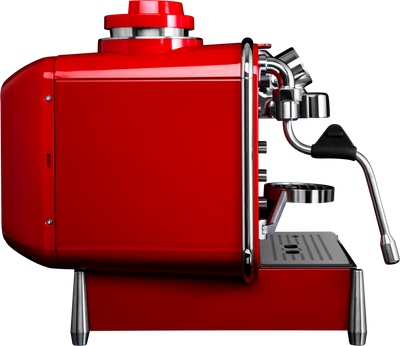 Red Barista M3 in side profile, showing its depth from front panel to rear housing